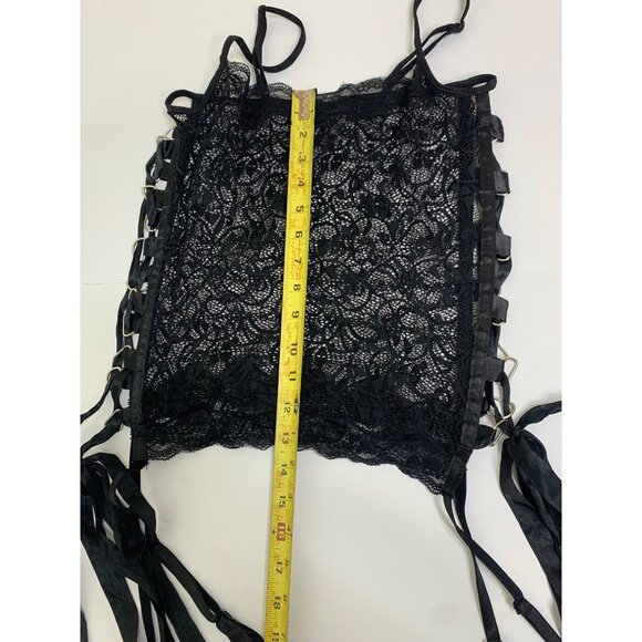 Seduction Black Lace Sheer Lingerie Tank Top Lace Up Metal Detail Size M/L - Picture 10 of 12